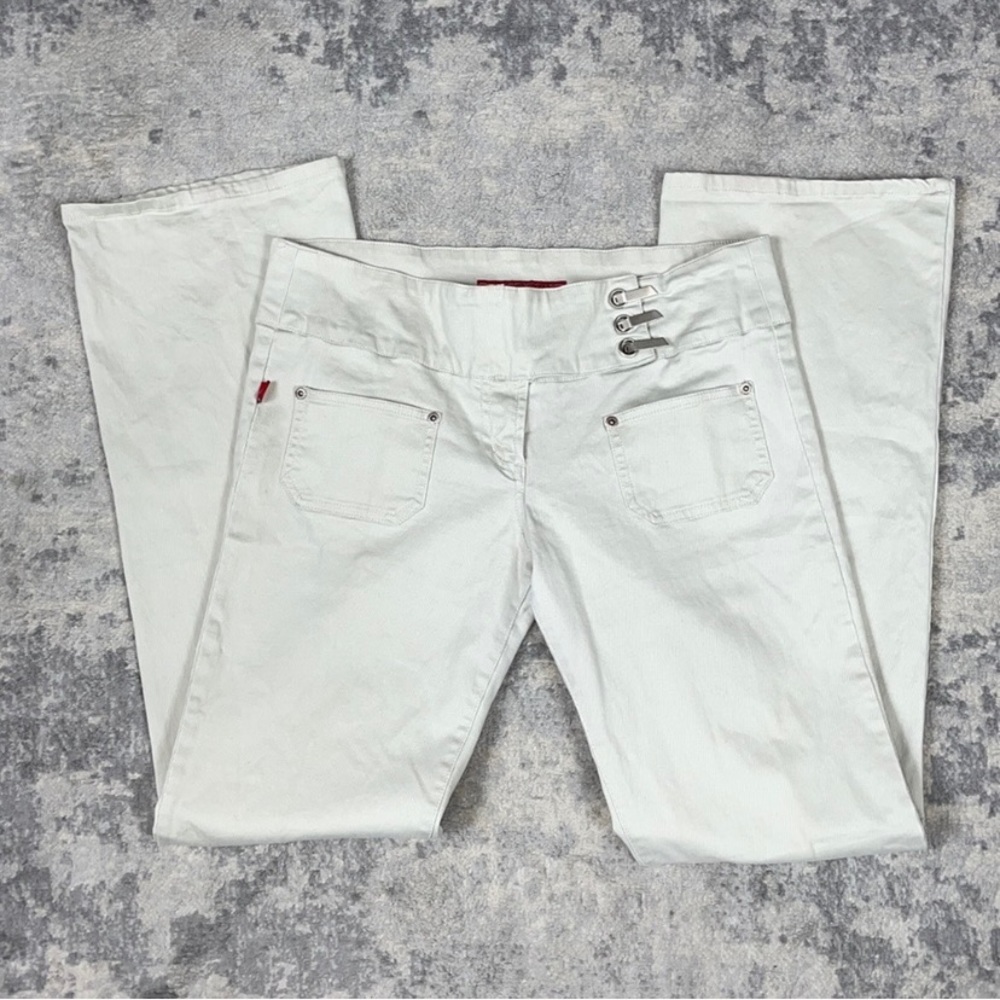 Hot Kiss White Pants Buckle Front Tab Straight Leg Y2K Sz 11